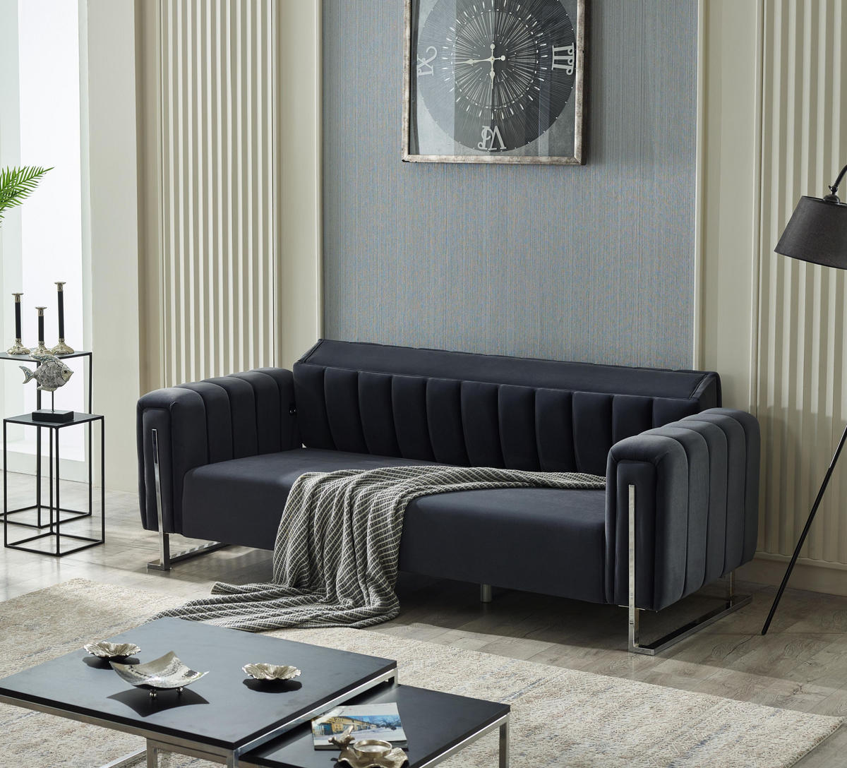 SITZGARNITUR Himalaya Anthrazit Stellvariante:2+1 - Schwarz, Holz/Textil (170/85/90cm) - Villa Möbel