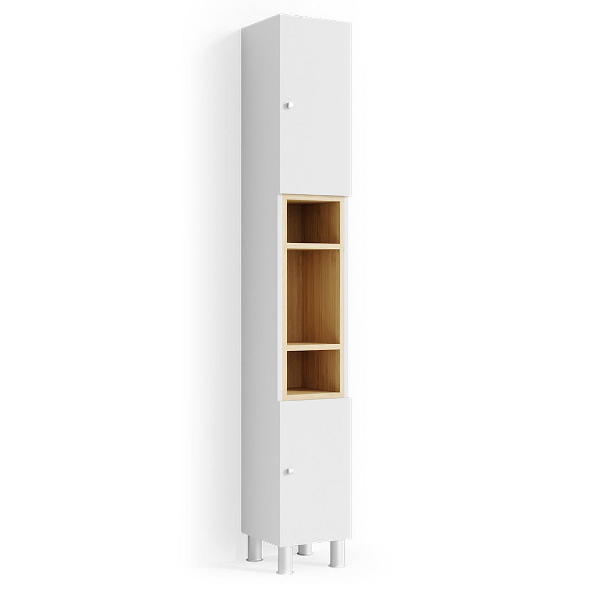 BADSCHRANK Aquis Weiß 30 x 190 cm - Weiß, Holzwerkstoff (30/190/30cm) - Vicco
