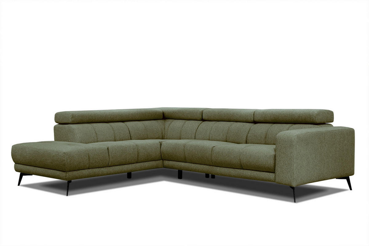 ECKSOFA MORELLO 5-Sitzer, olivgrün - Schwarz/Olivgrün, Holzwerkstoff/Textil (158/269cm) - Courtois Laville