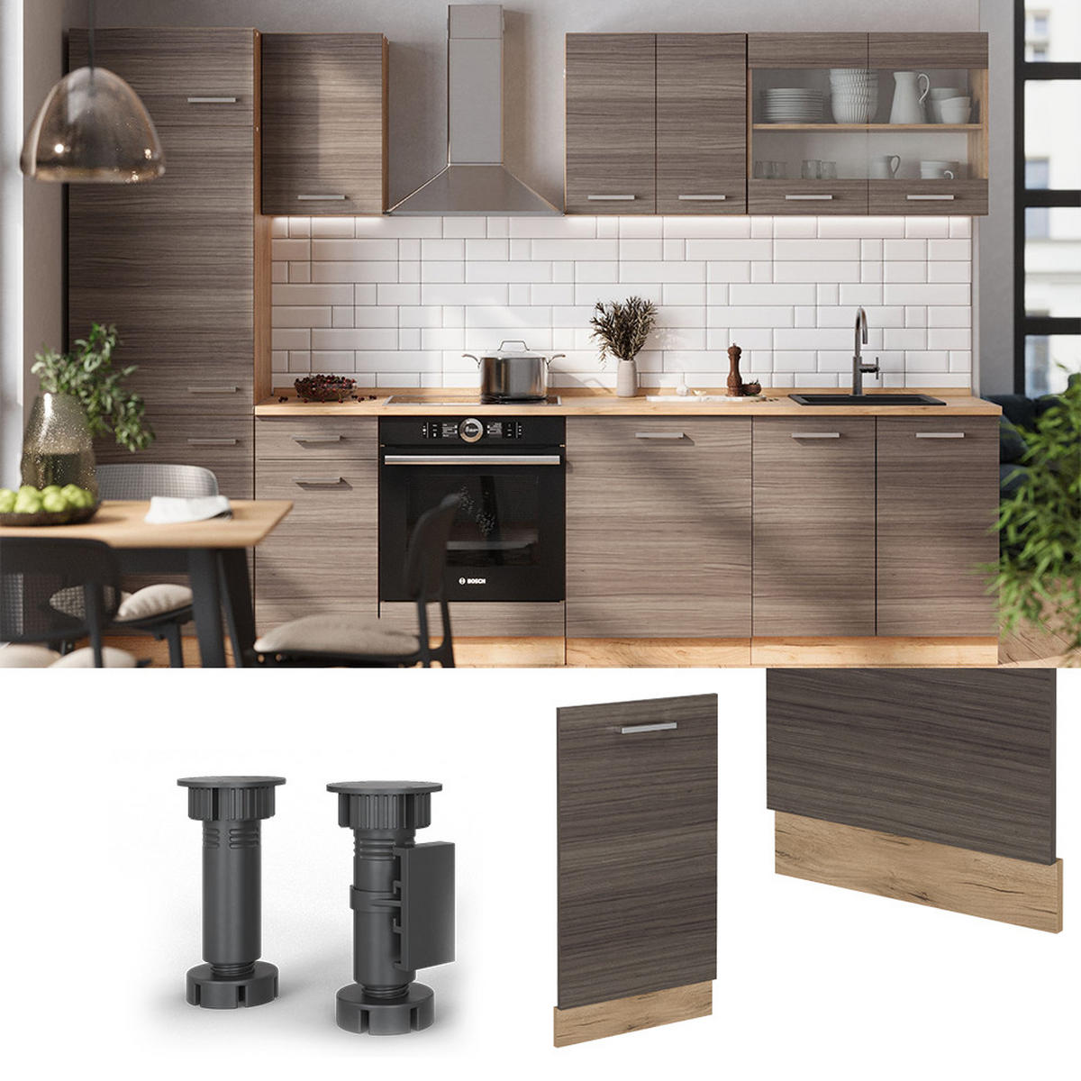 GESCHIRRSPÜLBLENDE R-Line Edelgrau 45 cm , AP Anthrazit - Honigeiche/Eiche Wotan, Holzwerkstoff (45/81.8/1.6cm) - Vicco