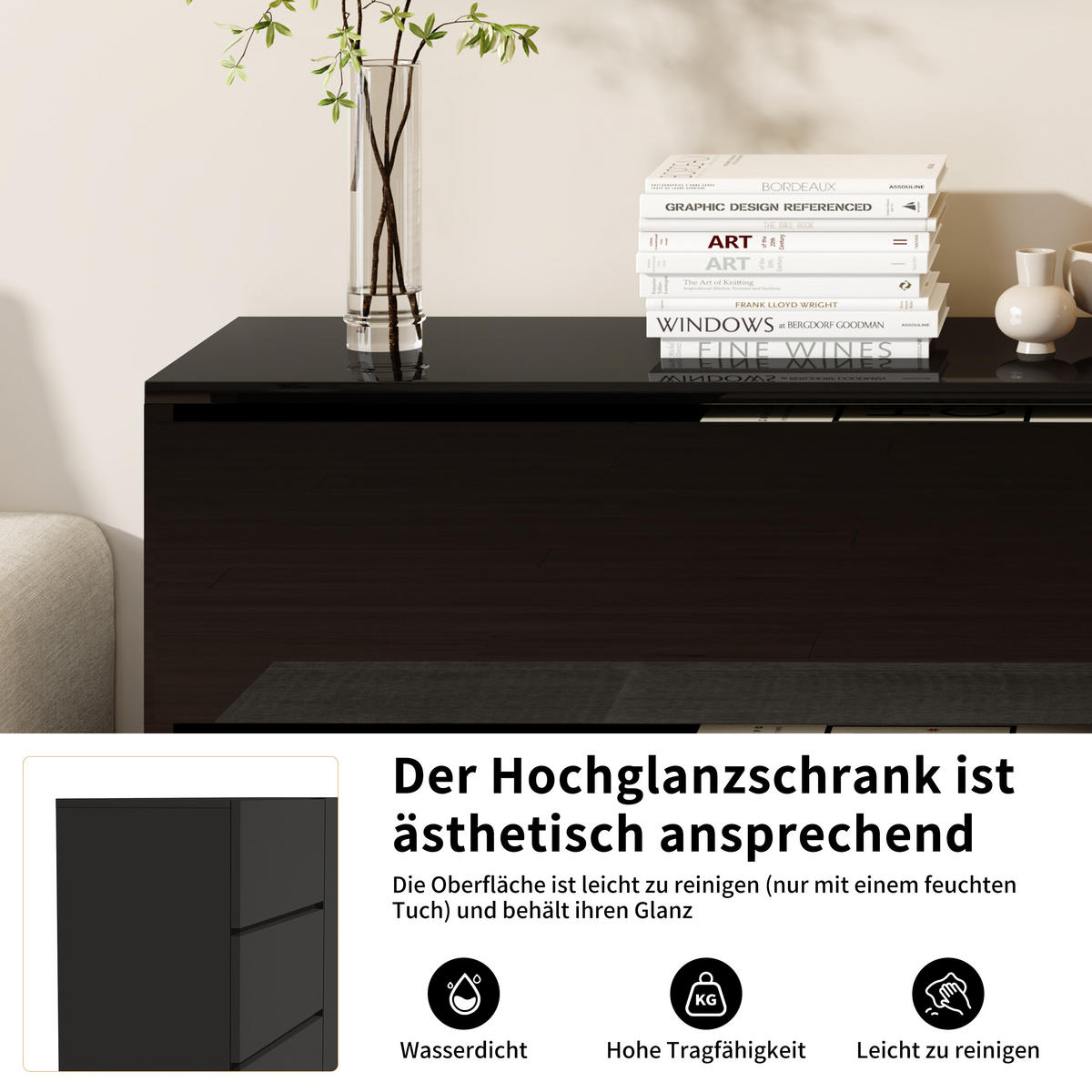 FERNSEH- & STAURAUMSCHRANK mit Hochglanzfront & LED - Schwarz, Holzwerkstoff (35/76/160cm) - SHOPENTRA