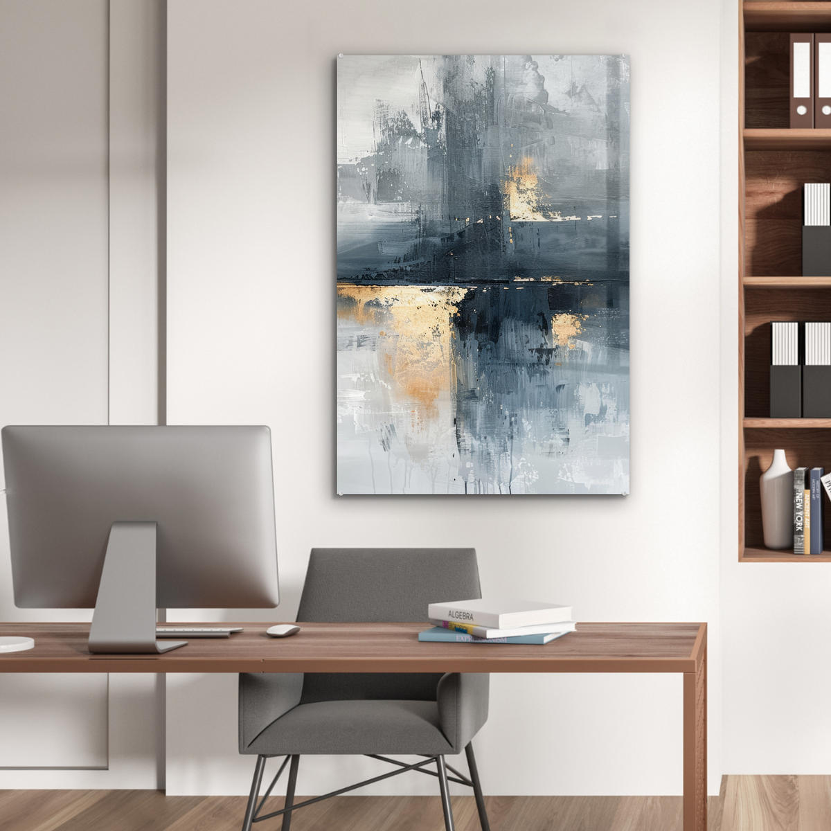 ACRYLGLASBILD Kunst - Grau - Gold - Abstrakt 60x90 cm - Dunkelgrau, Glas (60/90cm) - MuchoWow