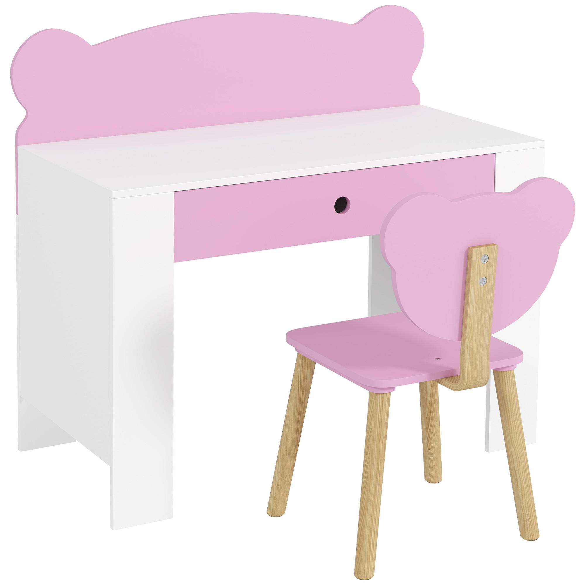 KINDERSCHREIBTISCH Set mit Tischplatte & Schublade Kinder Schreibtisch und Stuhl - Rosa, Holz (41/74.5/80cm) - AIYAPLAY