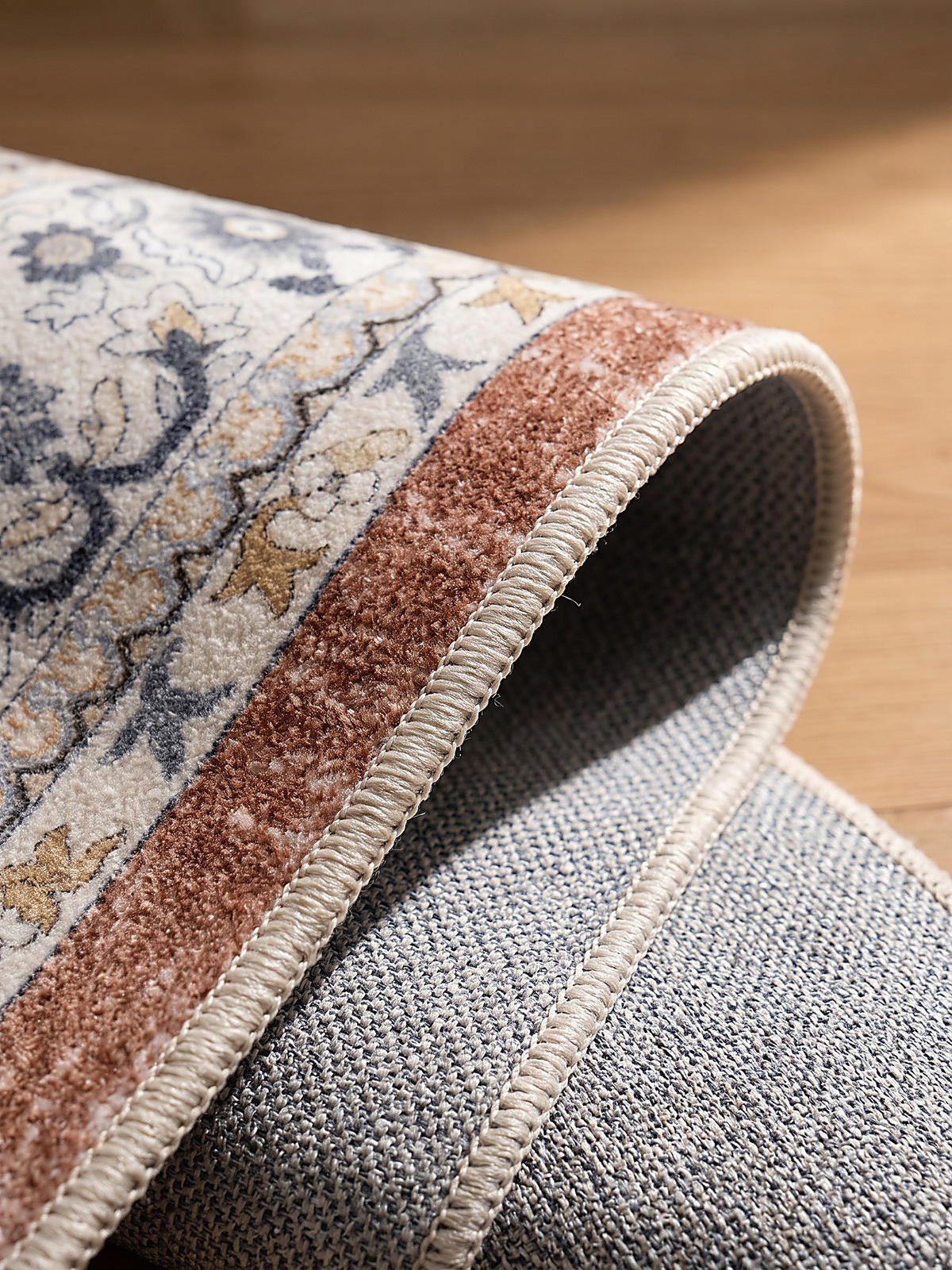 TEPPICH Kurzflor, waschbar, mit floralen Ornamenten, VERNANTE in Terrakotta-Creme, 140 x 200 cm - Rot, Textil (140/200cm) - KADIMA DESIGN