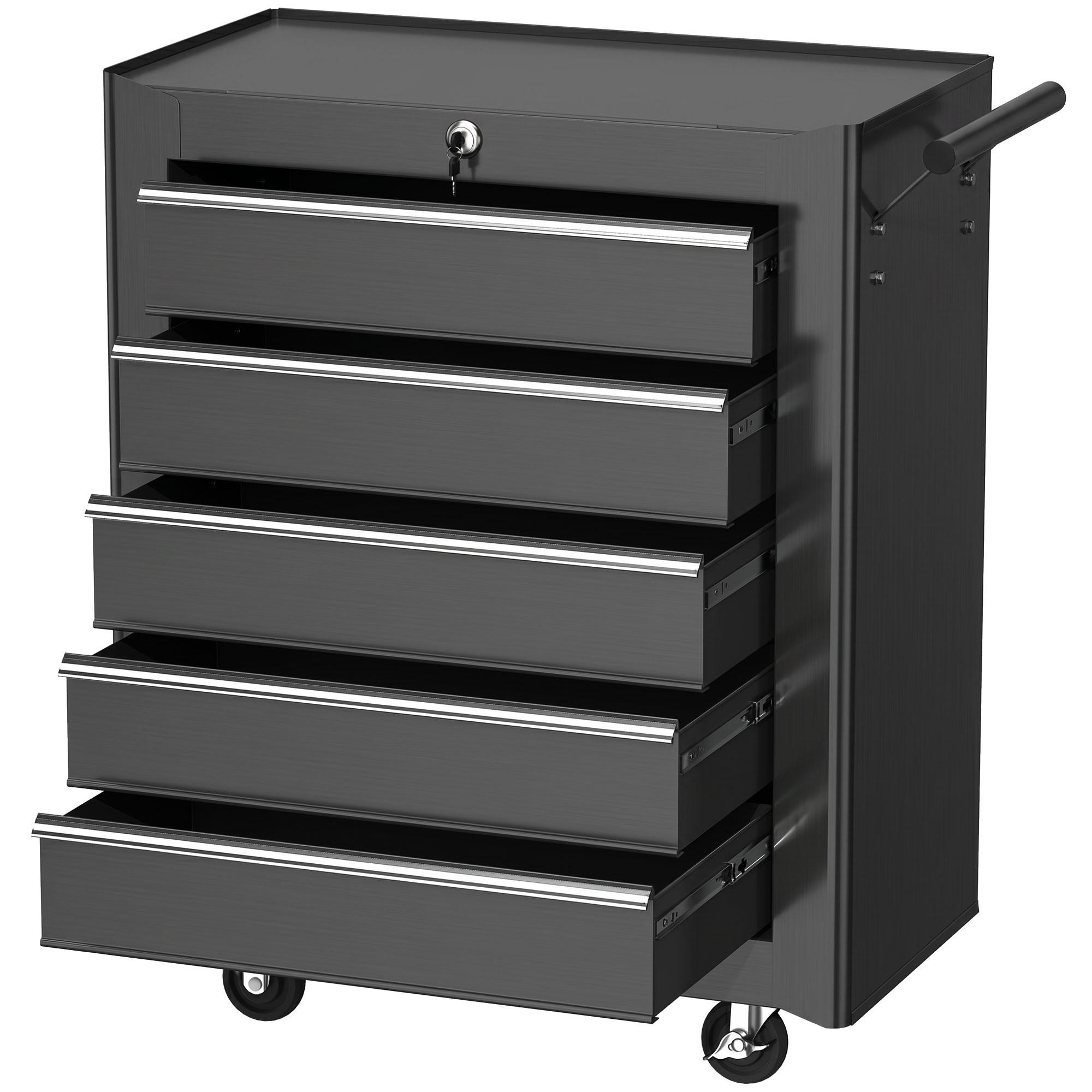 WERKSTATTWAGEN leer Werkzeugwagen abschließbar mit 5 Schubladen Schwarz - Schwarz, Metall (33/75/61.6cm) - HOMCOM