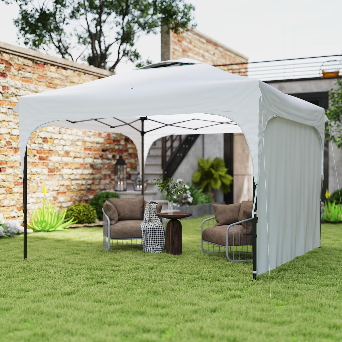 PAVILLON mit dreifach verstellbarer Höhe, 3x3m,weiß - Weiß, Metall (300/265/300cm) - Vallsero
