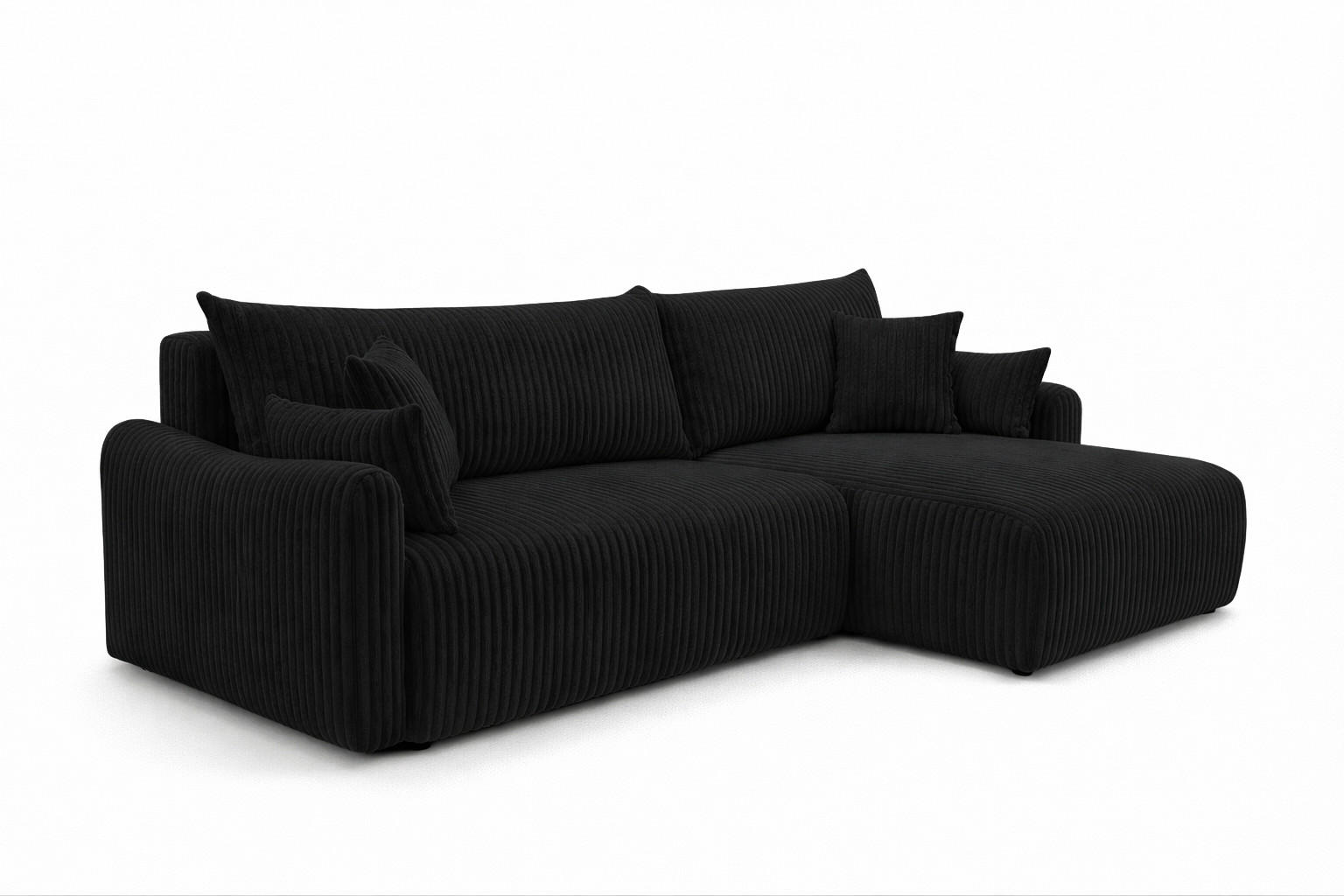 ECKSOFA Mit Schlaffunktion, Cordstoff Tilia, Schwarz, Rechts, JAPANDI - Schwarz, Holz (262/145cm) - Kaiser Möbel