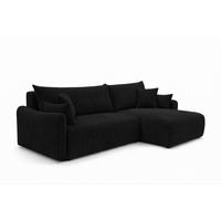 ECKSOFA Mit Schlaffunktion, Cordstoff Tilia, Schwarz, Rechts, JAPANDI - Schwarz, Holz (262/145cm) - Kaiser Möbel