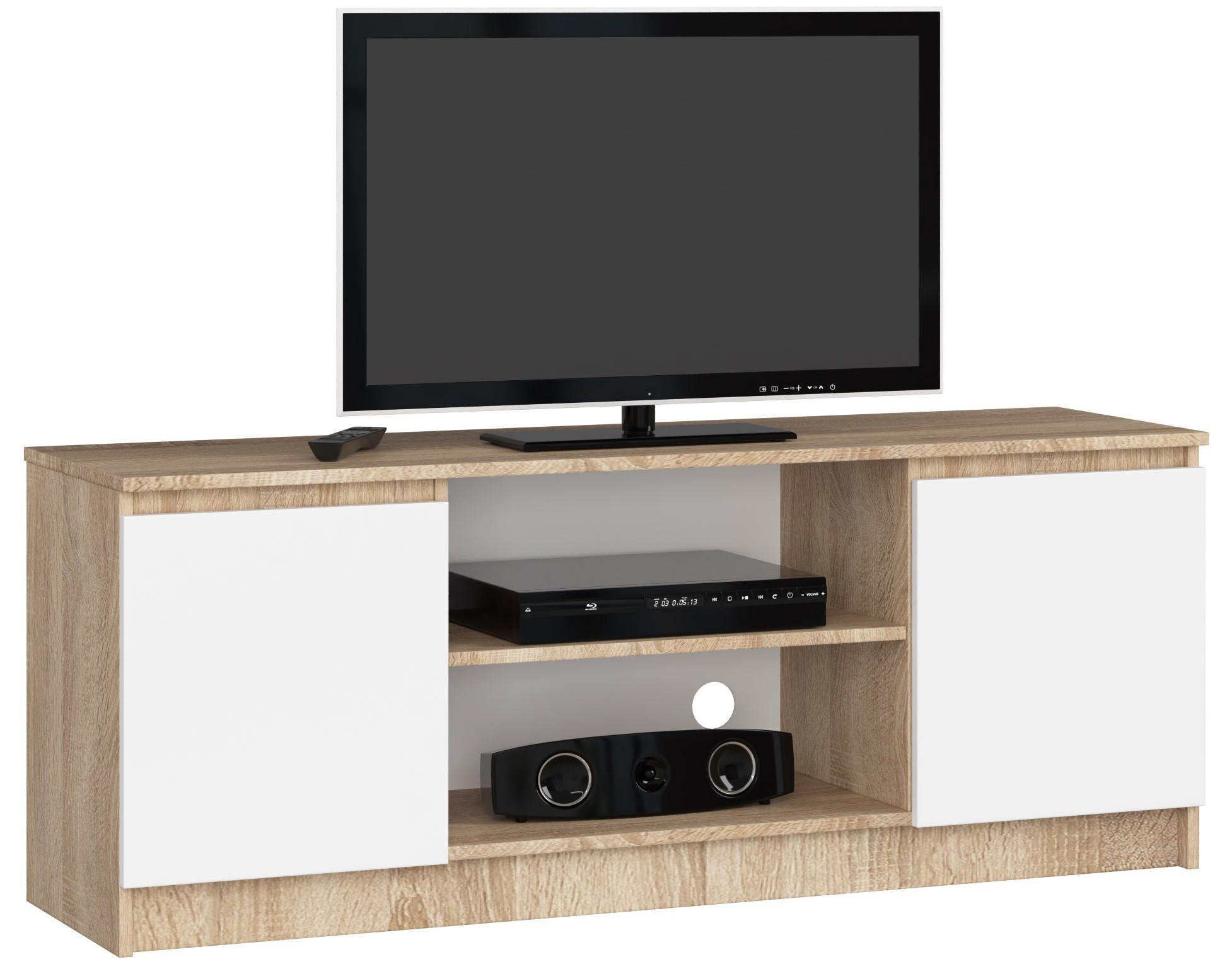 TV-ELEMENT Sonoma Eiche, Weiß 140x40x55 cm - Weiß/Sonoma Eiche, Holzwerkstoff (140/55/40cm) - Akord