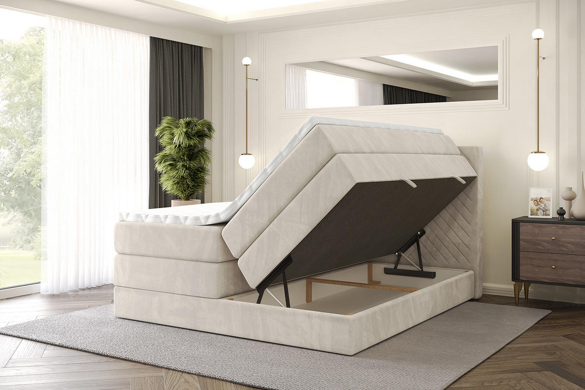 BOXSPRINGBETT mit Matratze H3|H4 und Lattenrost - VEXA KING-160x200 - Beige Casablanca - Beige, Holzwerkstoff (160/200cm) - ALTDECOR