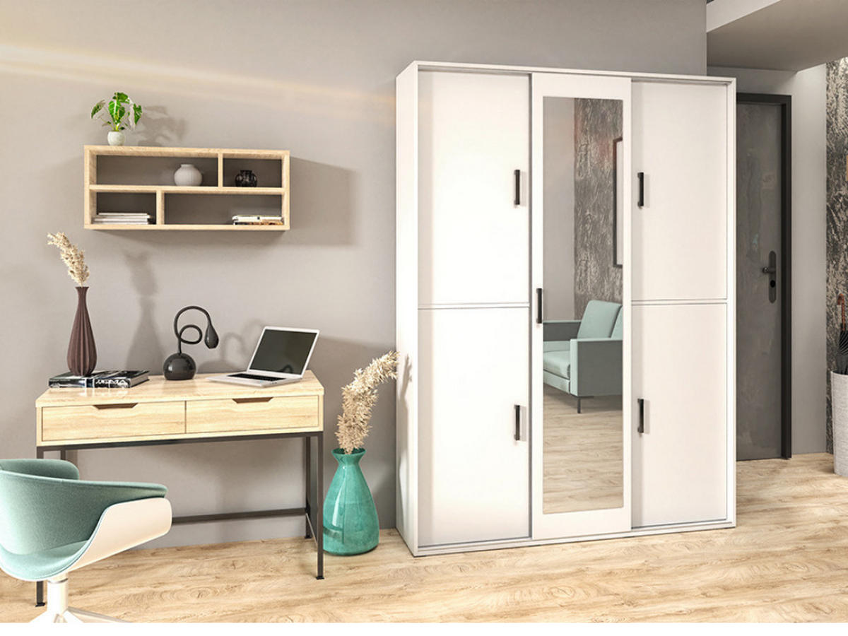 GARDEROBENSCHRANK Vanessa III 150 cm mit Spiegel, weiß - Weiß, Kunststoff (150/205/40cm) - Margaret Hadas24