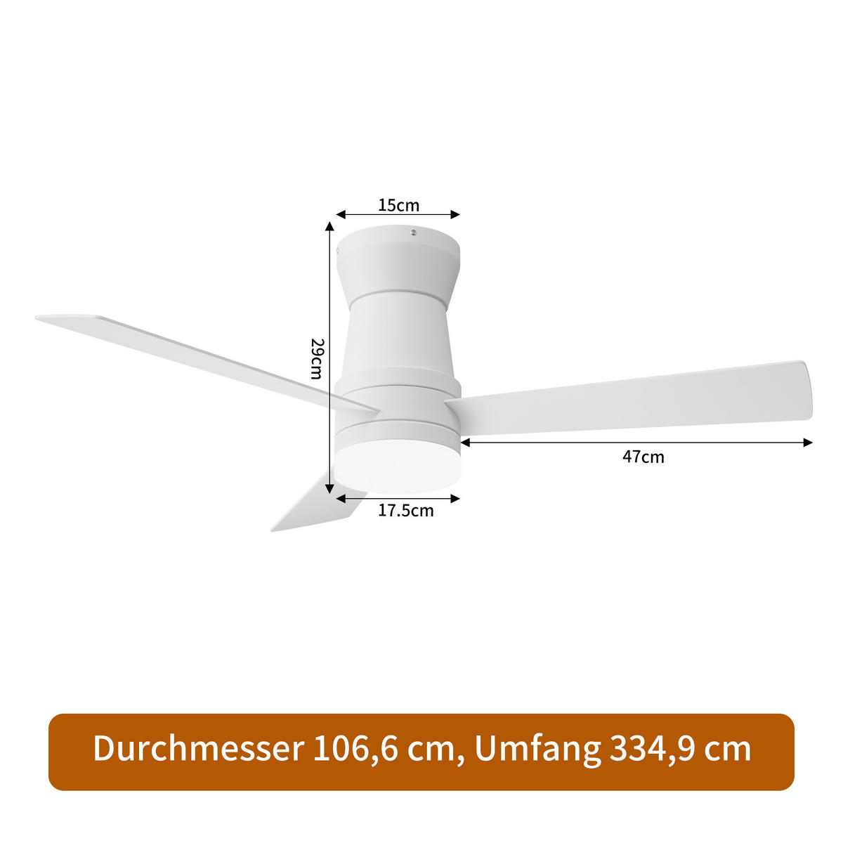 STROPNI ventilator z LED lučko, 106,6 cm, bel, 6 hitrosti in časovnik - bela, kovina (106.6/106.6/29cm) - EuroLiving