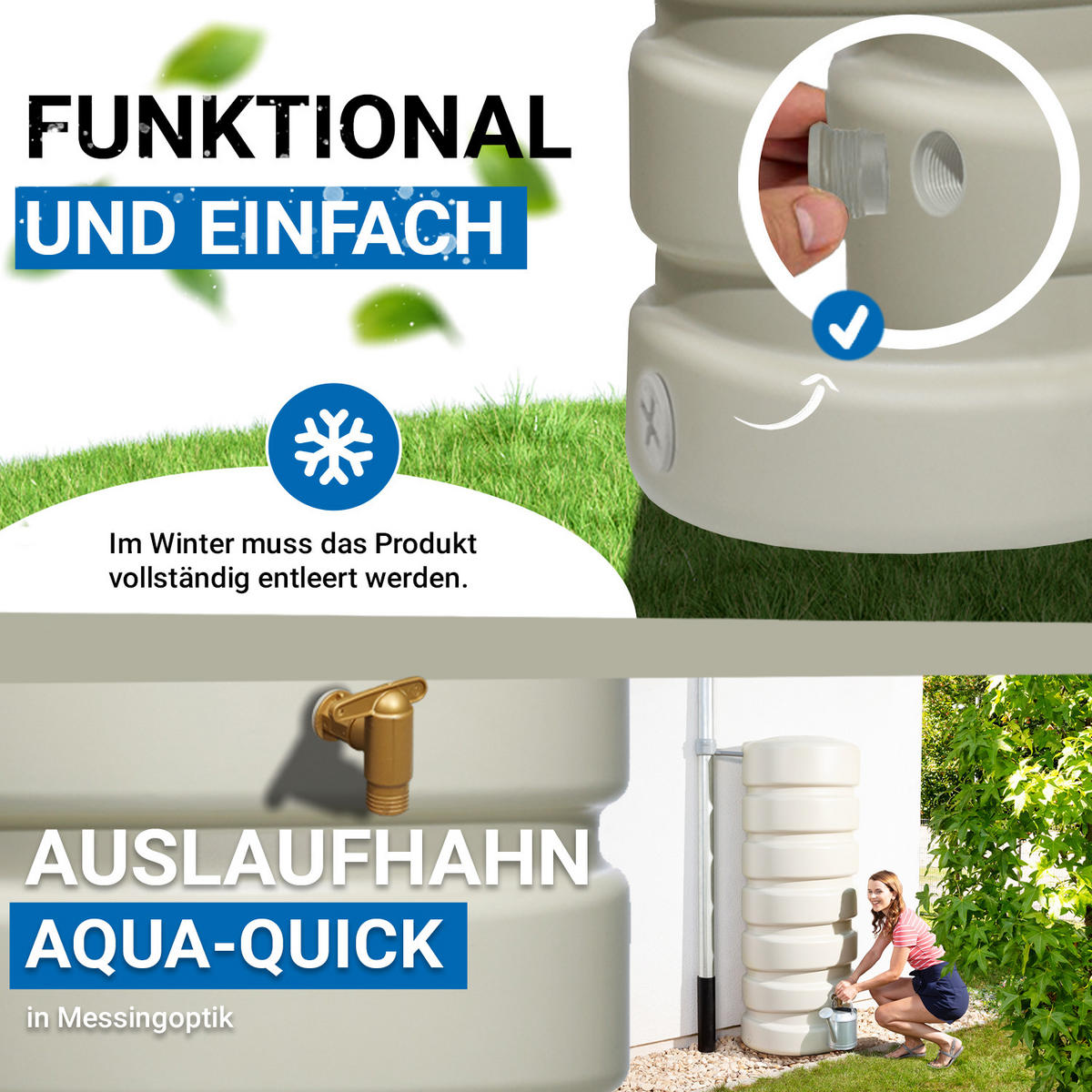 WANDTANK-SET 1300 L sandbeige 2 x 650 L inkl. Verbindungsset - Beige, Kunststoff (170/192/60cm) - 4rain