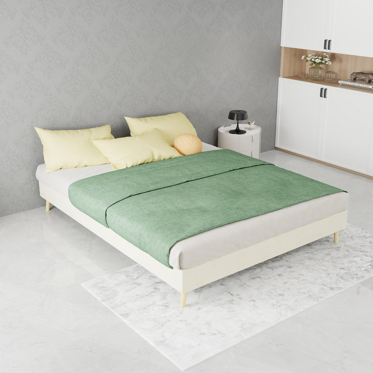 POLSTERBETT 140/200 cm in Beige mit Kopfteil Stoff Modernes Design - Beige/Naturfarben, Holzwerkstoff/Textil (140/200cm) - STILVORA