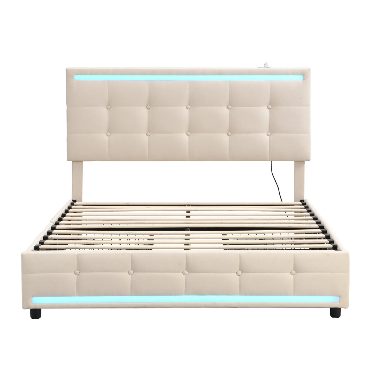 POLSTERBETT 140/200 cm Beige LED-Bett mit 4 Schubladen und USB-Anschluss - Beige, Textil (140/200cm) - OKWISH