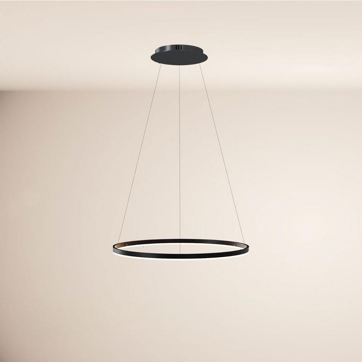 LED-HÄNGELEUCHTE Ring Direkt/Indirekt 5m Schwarz Ø 80cm - Schwarz, Metall (80/80/3.3cm) - s.luce