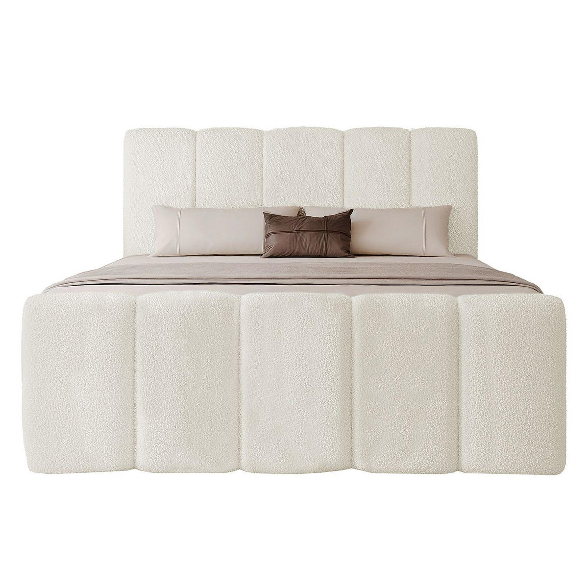 BOXBETT Manitoba 180/200 cm Bouclé Creme mit Bettkasten - Creme, Textil (180/200cm) - Juskys