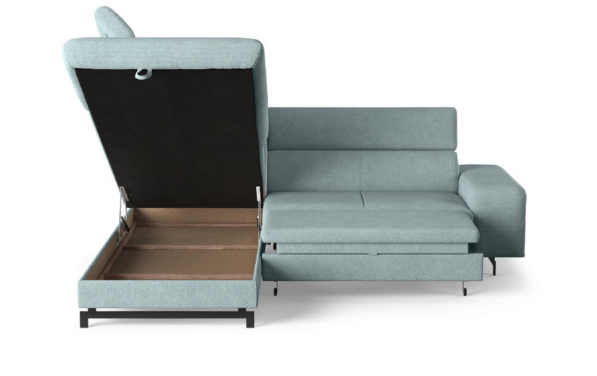 ECKSOFA mit Schlaffunktion und Bettkasten - Türkis/Schwarz, Kunststoff/Textil (262/215cm) - Cotta