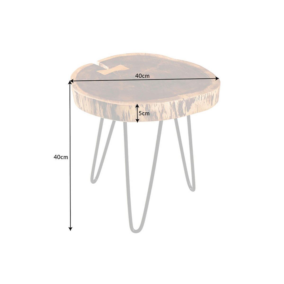BEISTELLTISCH GOA Akazie Natur 40cm - Schwarz/Braun, Holz/Metall (40/40/40cm) - riess-ambiente