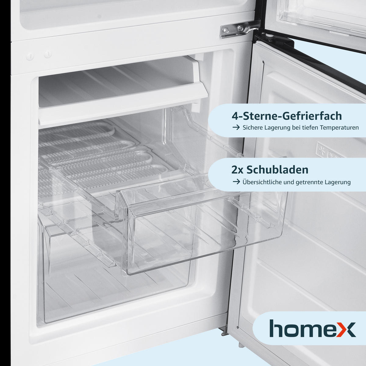 KÜHL-GEFRIER-KOMBINATION, freistehend, 173 Liter Nutzinhalt, 4-Sterne Gefrieren, Höhe 142,5 cm, 40 dB, Kühlschrank mit Gefrierfach groß, CFS1110-B - Schwarz, Glas/Kunststoff (49.5/142.5/56cm) - homeX