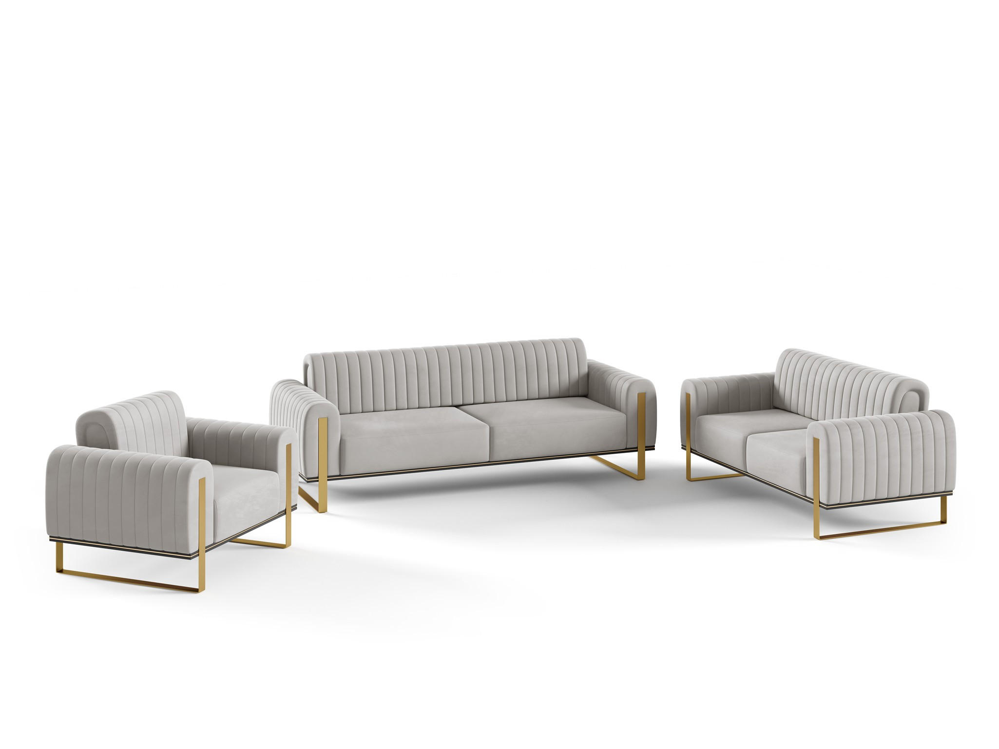 SOFASET Valerie 3-2-1 - Hellgrau, Holzwerkstoff/Textil (228/79/90cm) - Fun Möbel