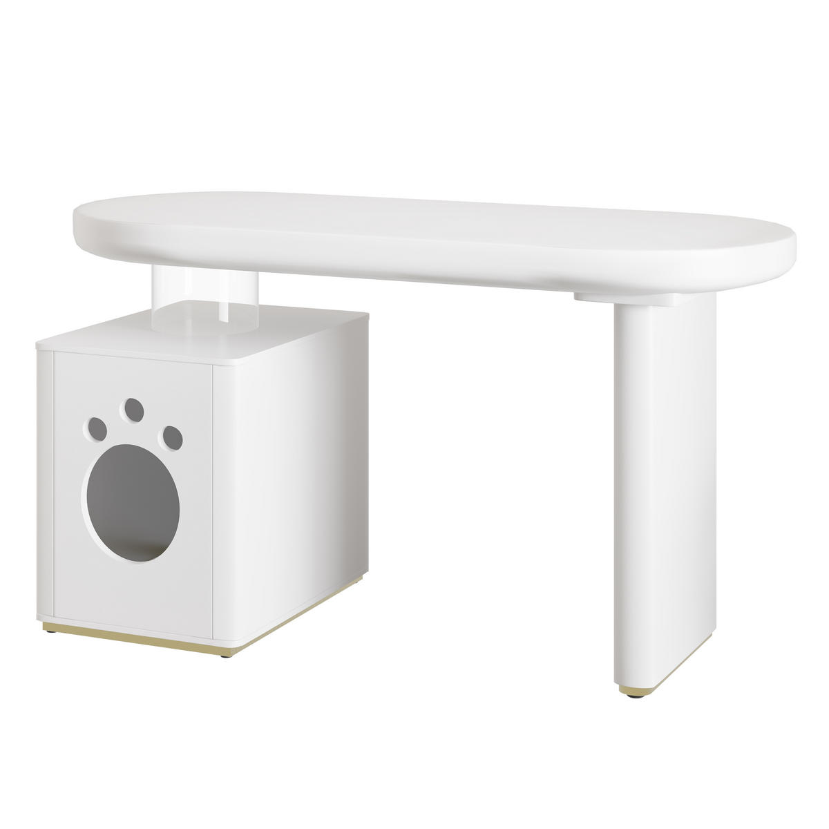 SCHREIBTISCH mit Haustierbett 117/50/76 cm weiß MDF, abgerundete Kurven - Weiß, Holzwerkstoff (117/50/76cm) - OKWISH