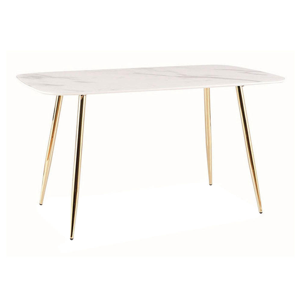 ESSTISCH Ceres weiß Marmor / Gold 140 / 80 / 75cm - Goldfarben/Weiß, Glas/Holz (80/140/75cm) - Feldmann-Wohnen