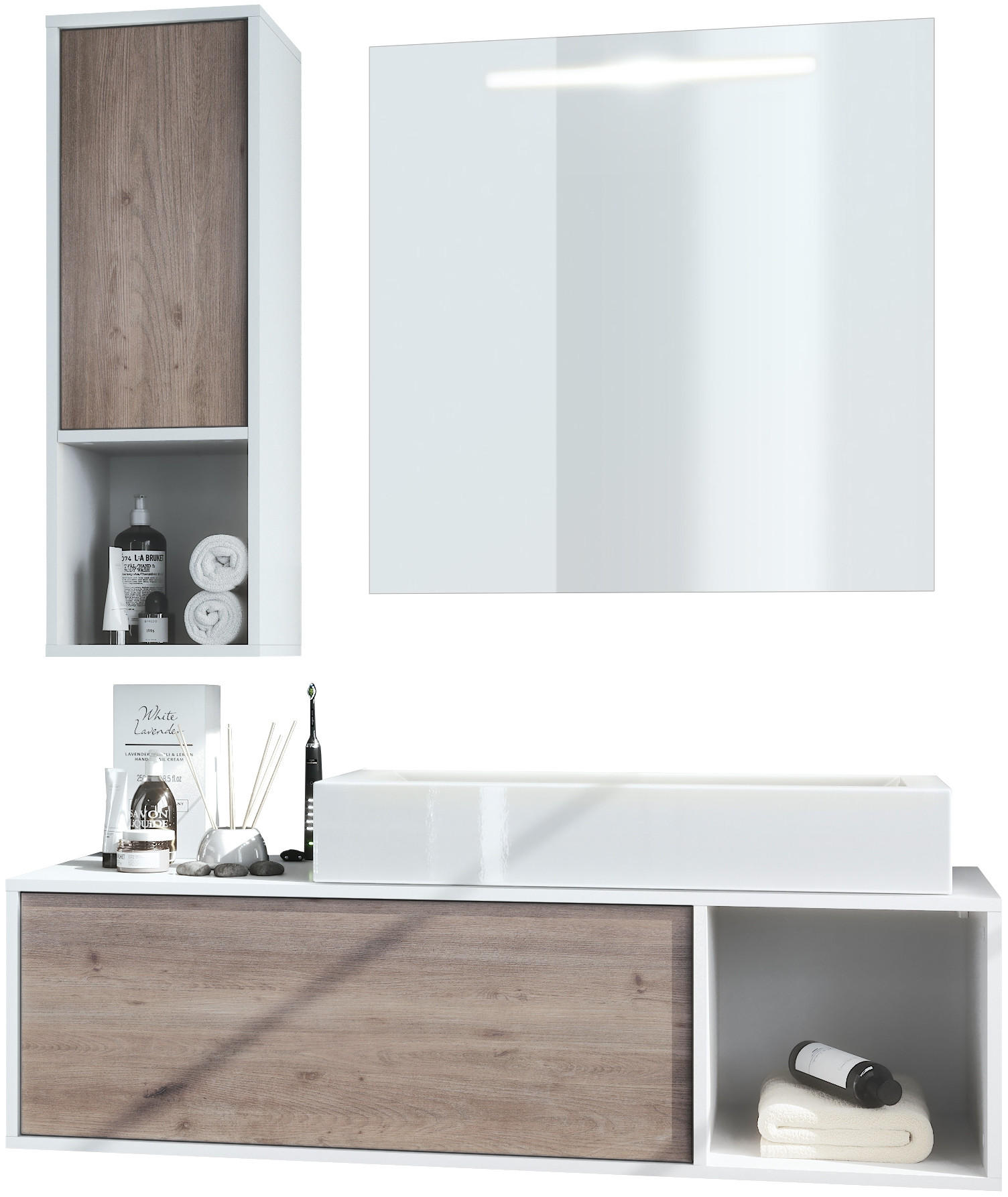 BADMÖBELSET La Costa Fronten in Eiche Nordic - Silbereichenfarben, Holzwerkstoff (126.5/190/46cm) - Vladon