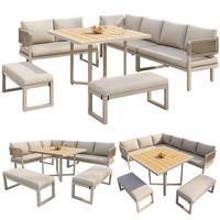 GARTENLOUNGE 8-10 Personen Sofa Tisch Kunststoffholz Seil Kissen - Beige, Metall - FLIEKS