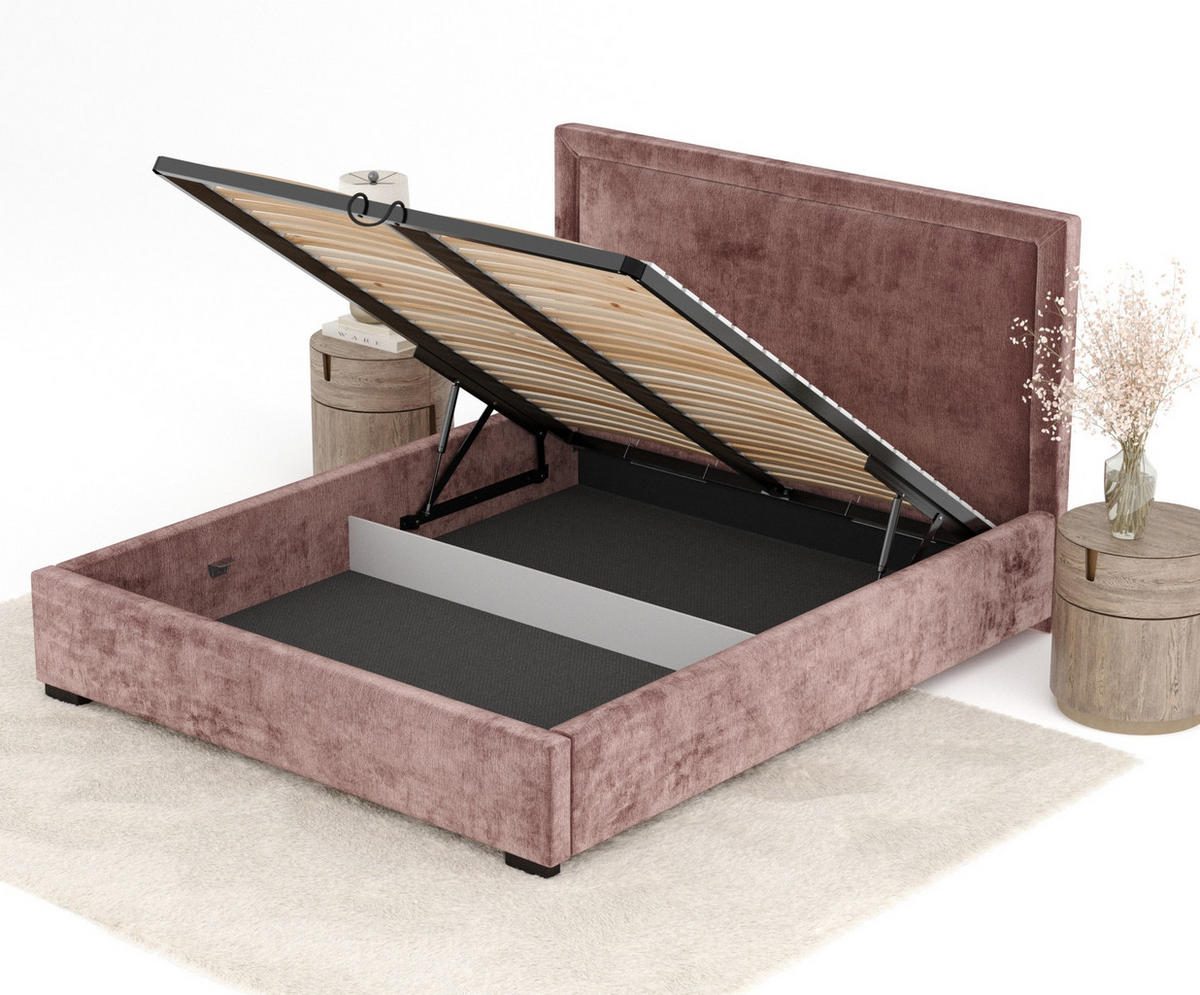 POLSTERBETT Ordina Rosa 160/200 cm im Chenille-Stoff - Pink/Schwarz, Holz/Holzwerkstoff (160/200cm) - Maison de Reve