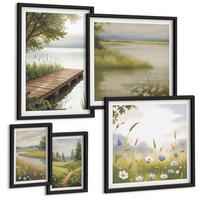 BILDER SET 5er Set - 50x50 cm & 20x30 cm & 40x60 cm Schwarzer Rahmen - Zitronenblumen aus der Küstenstadt - Schwarz, Kunststoff (40/60cm) - TULUP