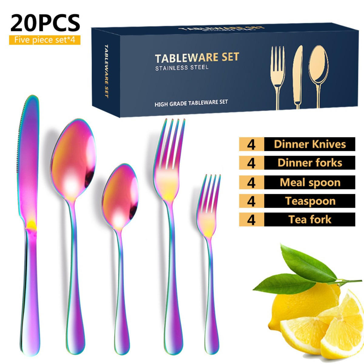 BESTECKSET 20-teilig Edelstahl - Multicolor, Metall - Authentics