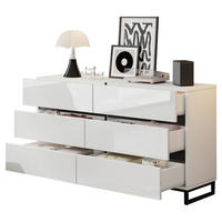 SIDEBOARD, 6 Schubladen, Hochglanz, Weiß/Schwarz, 140x39.5x78.5cm - Weiß, Holzwerkstoff (39.5/78.5/140cm) - FLIEKS