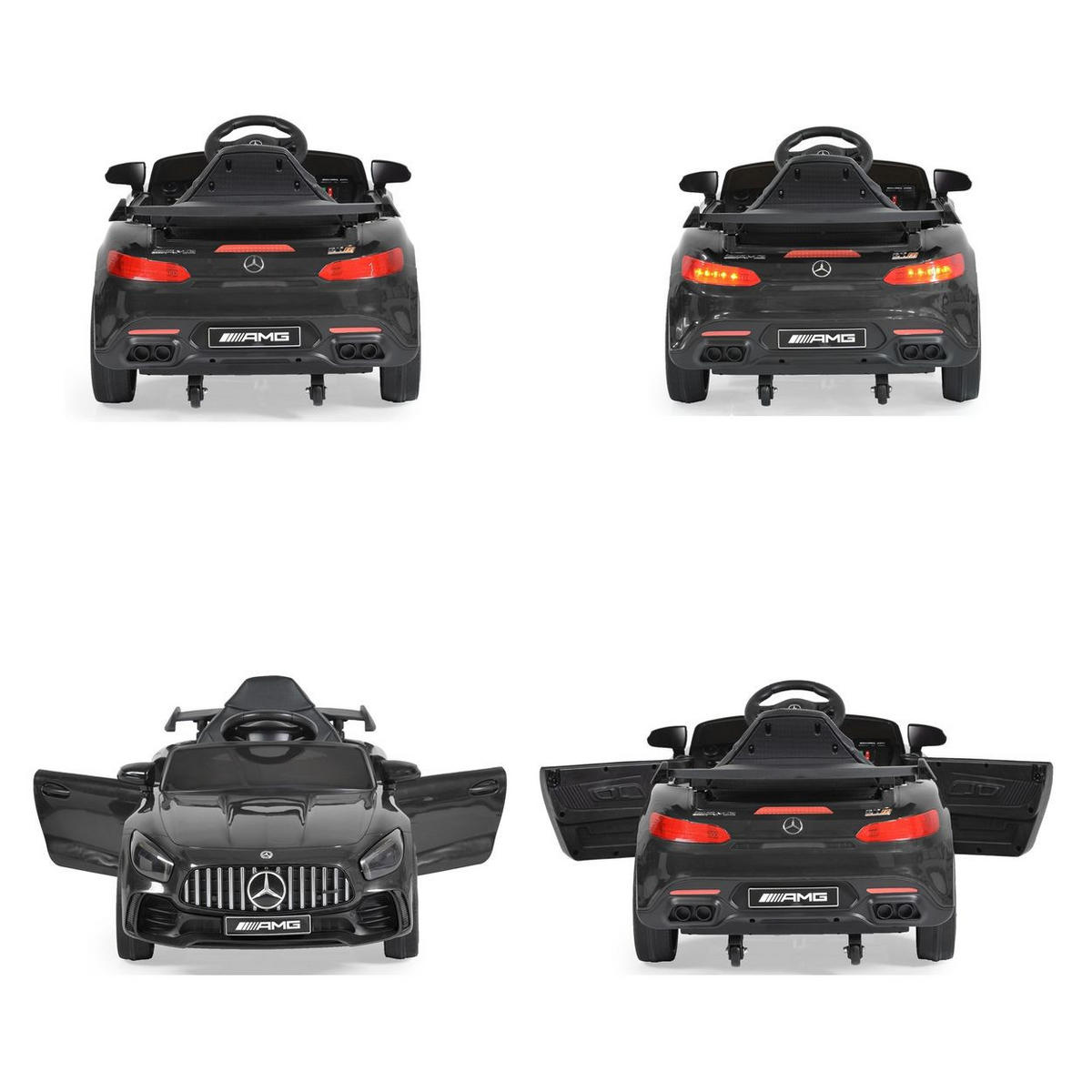 ELEKTROAUTO Mercedes AMG GTR schwarz EVA-Reifen, Musikeffekte, Fernbedienung - Schwarz, Kunststoff (99/55/41cm) - Moni