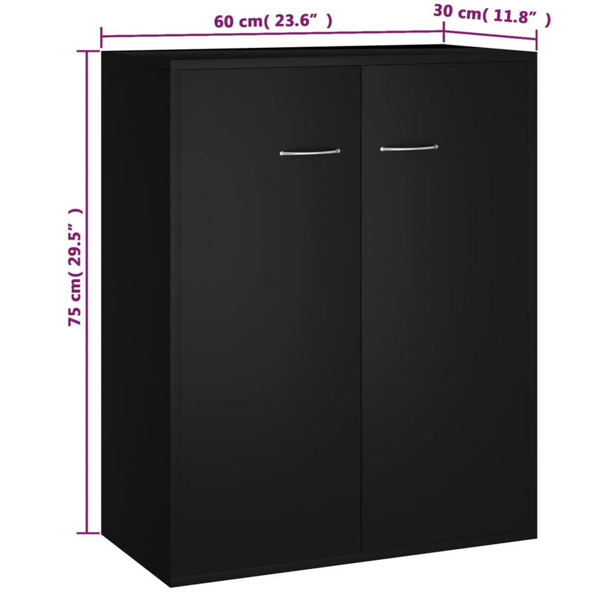 SIDEBOARD mit 1 Schublade, 2 Türen 60/36/75 cm aus Holzwerkstoff Schwarz - Silberfarben/Schwarz, Holz/Metall (60/75/30cm) - vidaXL