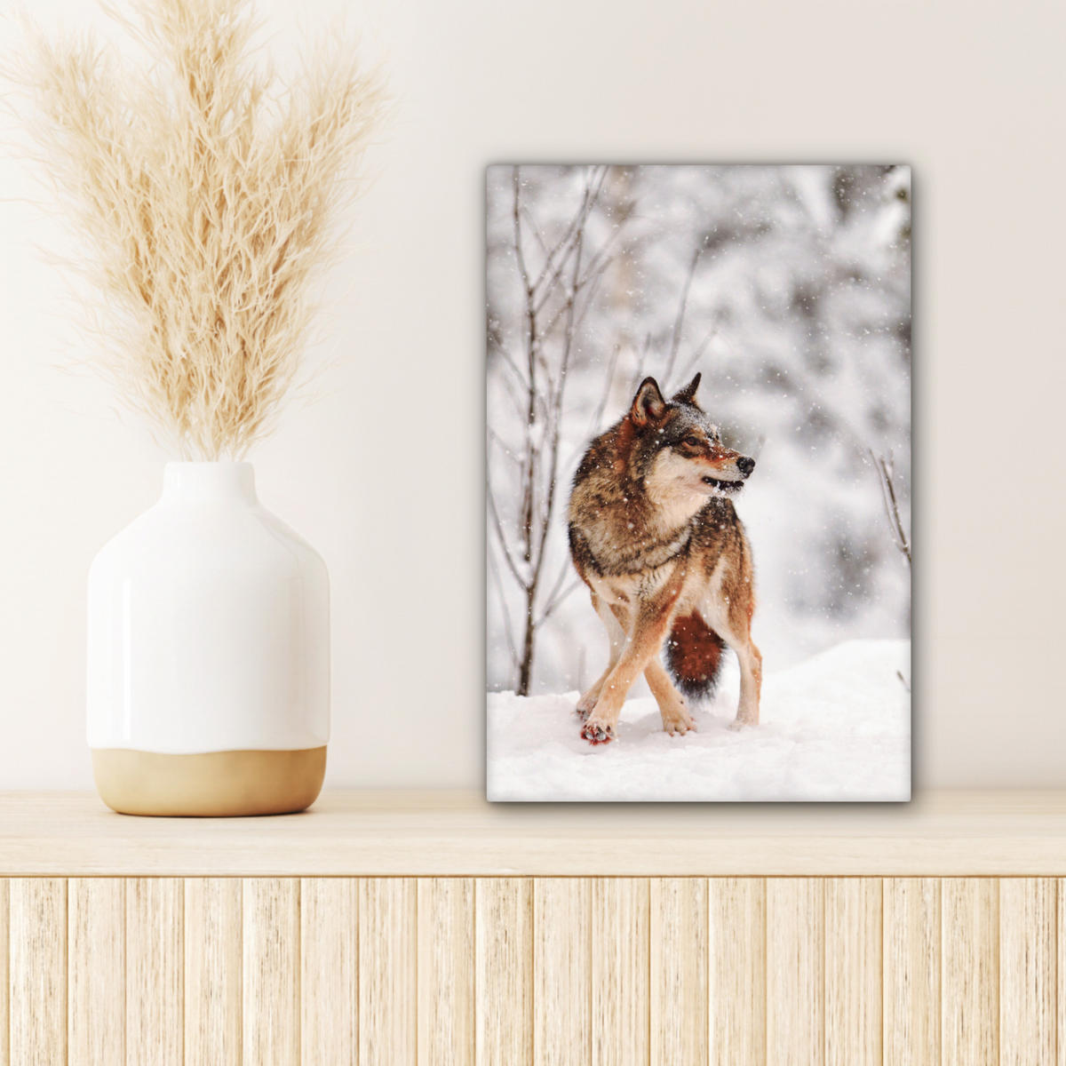 LEINWANDBILD Wolf - Winter - Schnee - Natur - Tiere 20x30 cm - Haselnussfarben, Textil (20/30cm) - MuchoWow