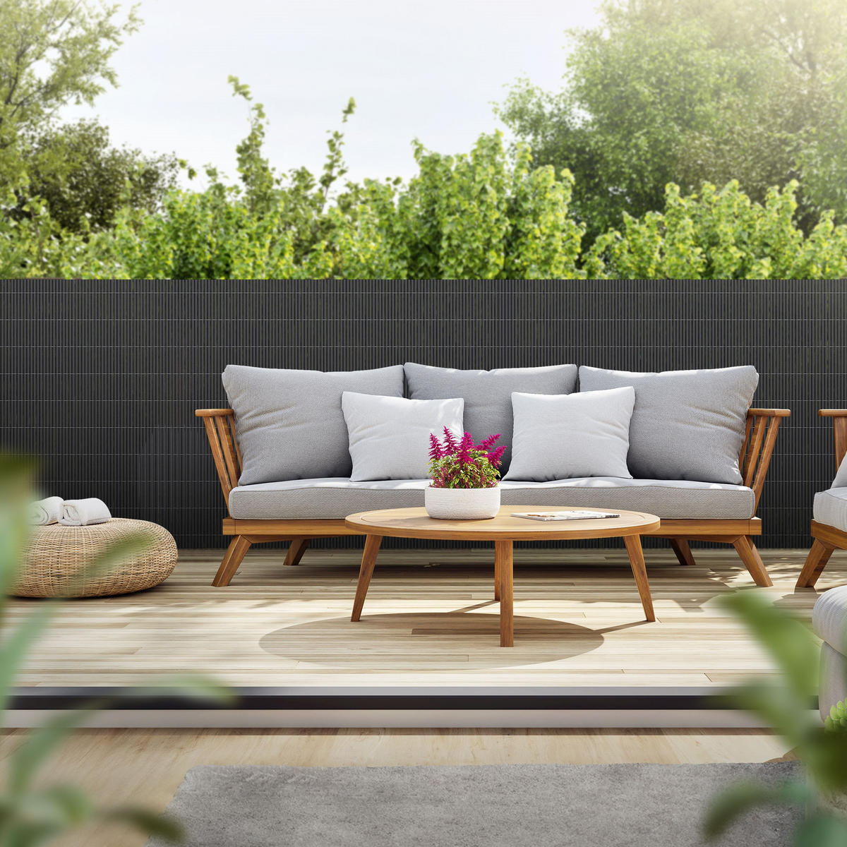 SICHTSCHUTZZAUN 2er Set - Anthrazit, Kunststoff (500/100cm)