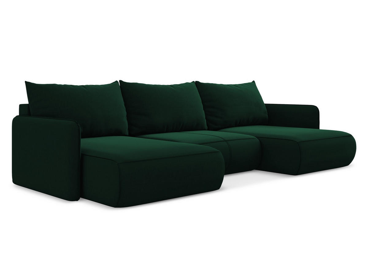 WOHNLANDSCHAFT Samt Stoff Grün - Dunkelgrün/Schwarz, Kunststoff/Textil (290/86/148cm) - Makamii