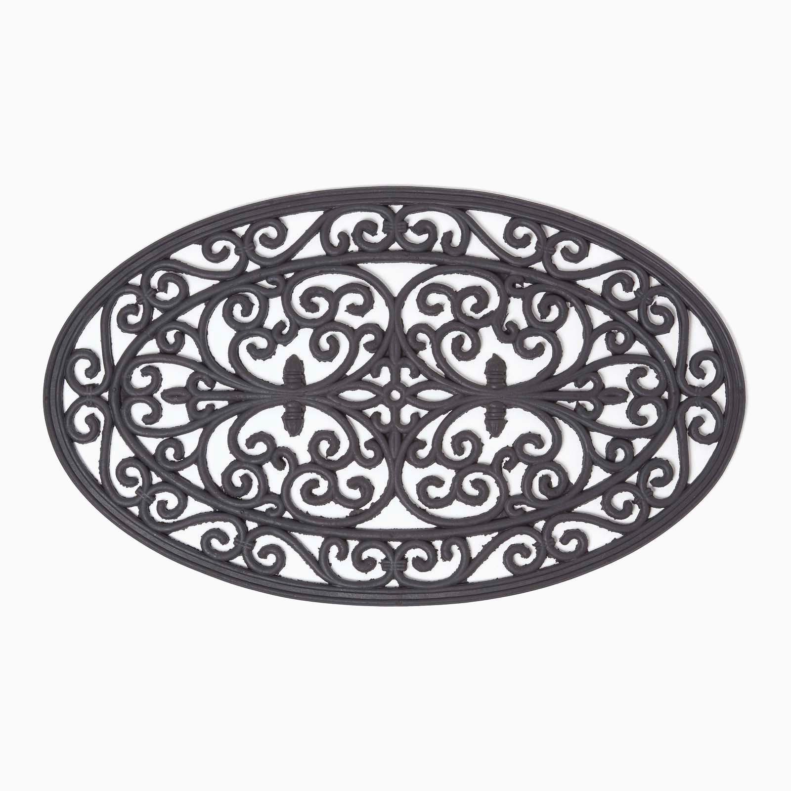 FUSSMATTE Ornament oval, Gummi 44/70 cm - Schwarz, Naturmaterialien (44/70cm) - Homescapes