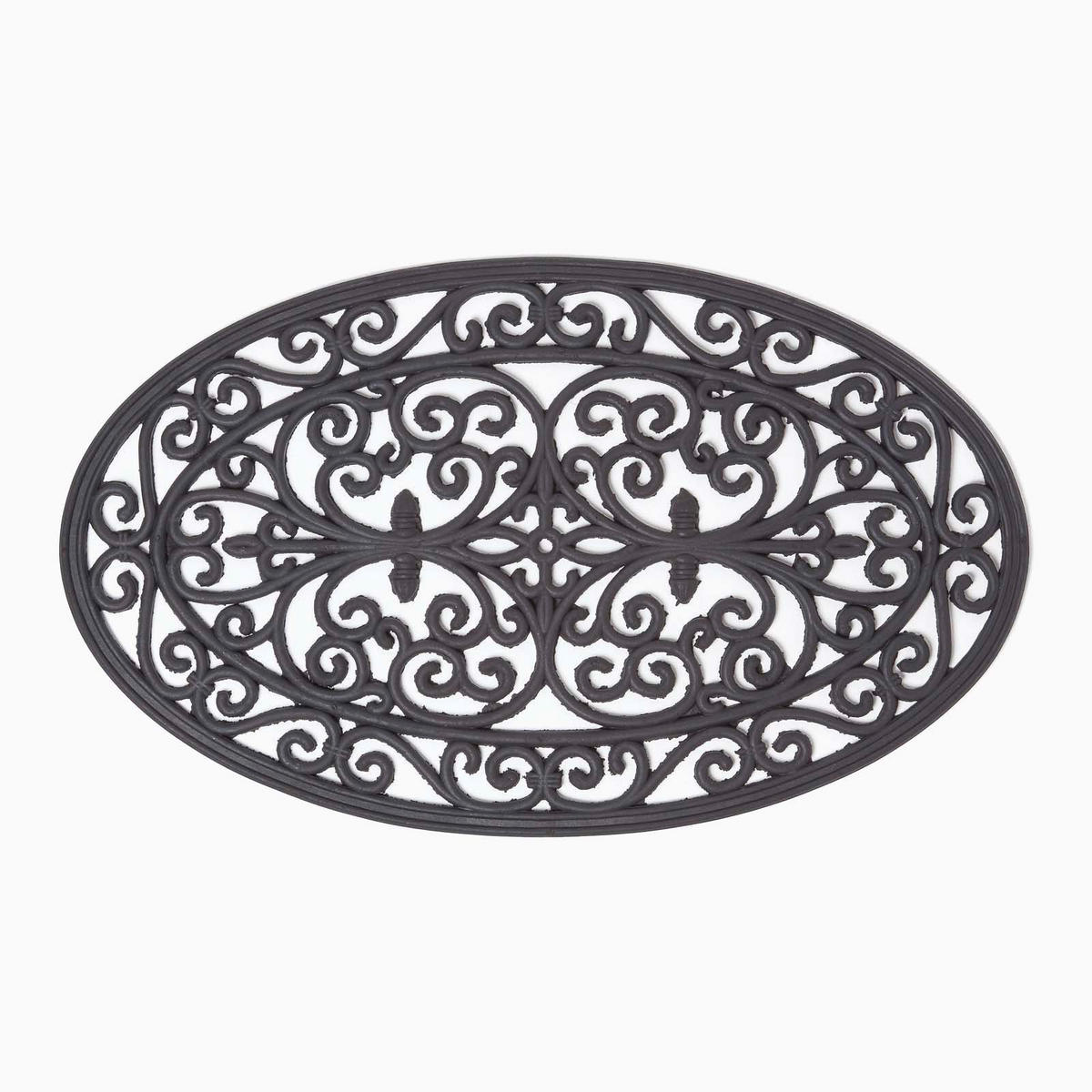 FUSSMATTE Ornament oval, Gummi 44/70 cm - Schwarz, Naturmaterialien (44/70cm) - Homescapes
