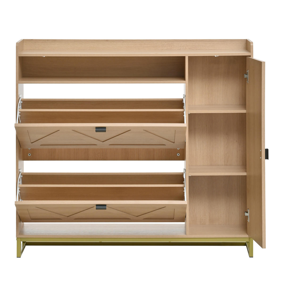 SCHUHSCHRANK mit klappdeckel in natur mit metallgestell, 2 kipper & seitenschrank - Naturfarben, Holzwerkstoff (110/100/24cm) - Urban Meuble