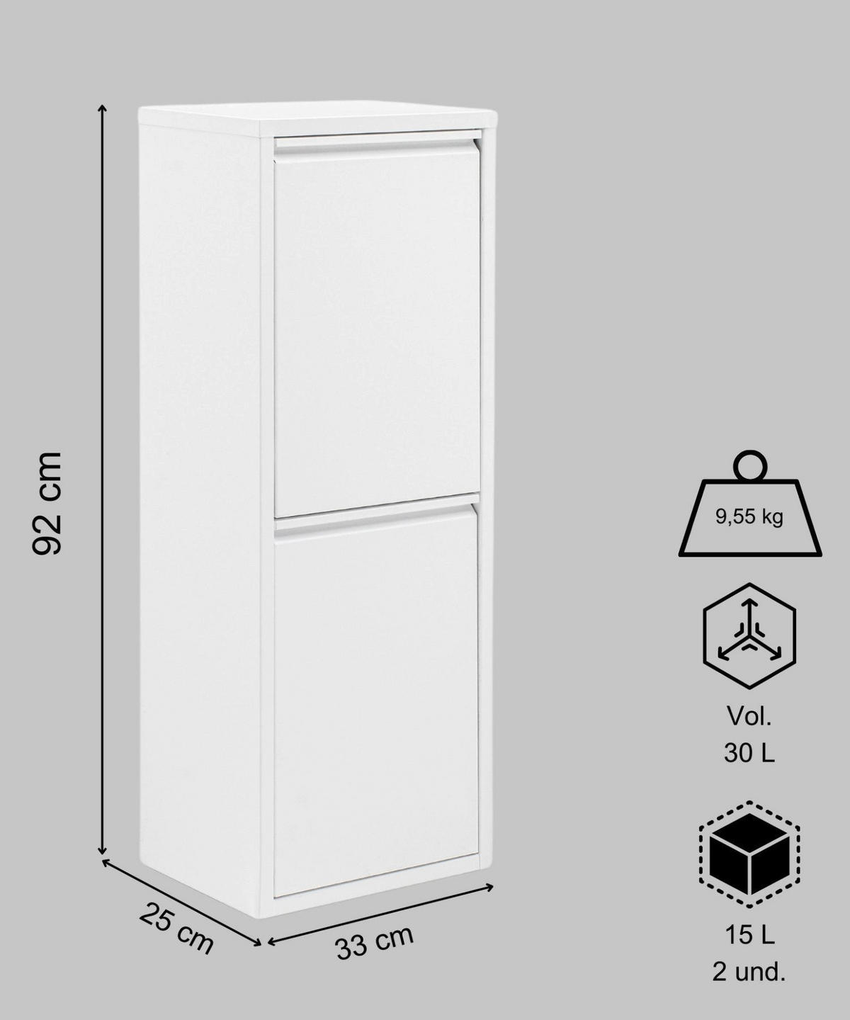 MÜLLEIMER 2 Fach Weiß Mülltrennsystem aus Metall - Weiß, Metall (33/92/25cm) - Gowoll