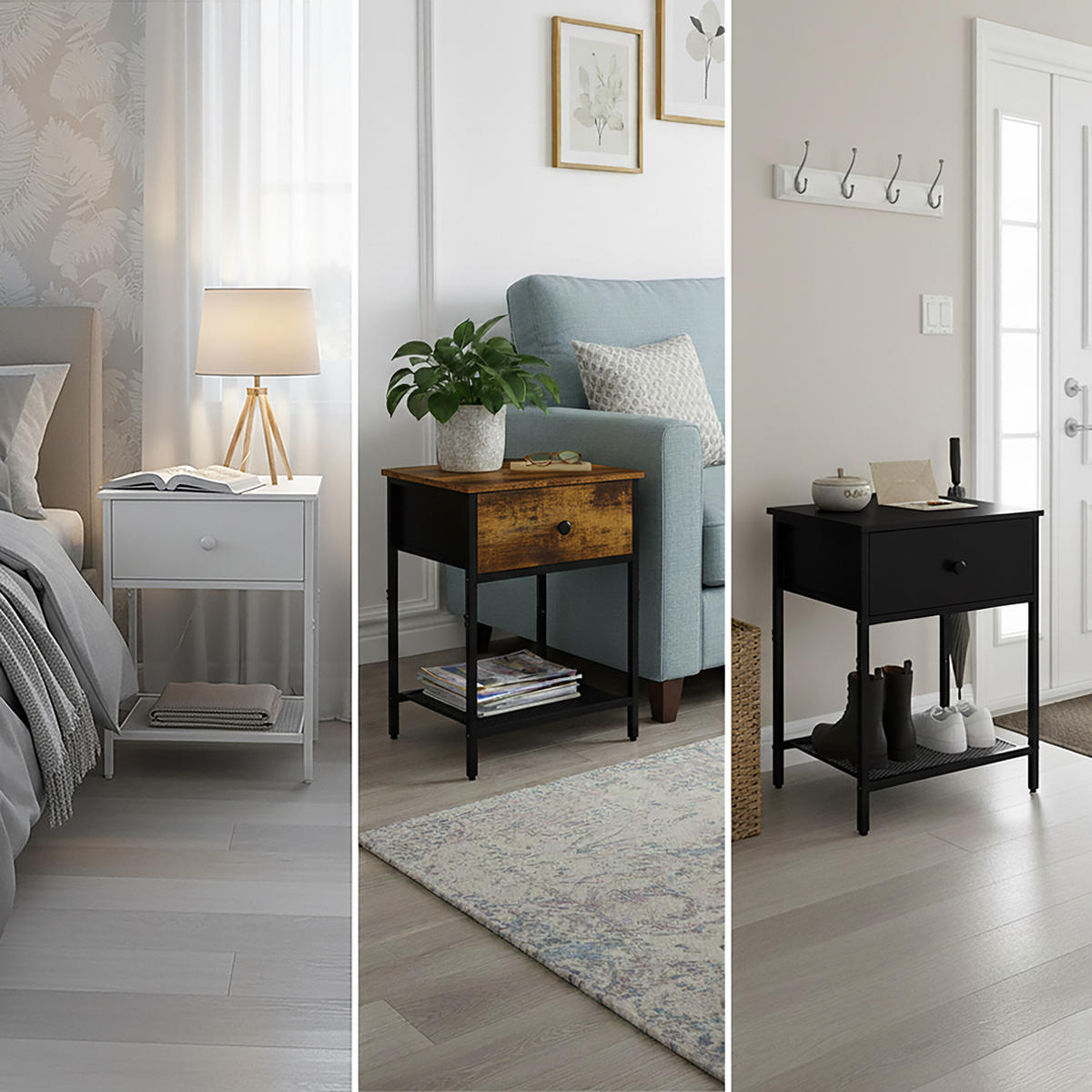 2XNACHTTISCH - Weiß, Holzwerkstoff/Textil (40/60/40cm) - Relaxdays