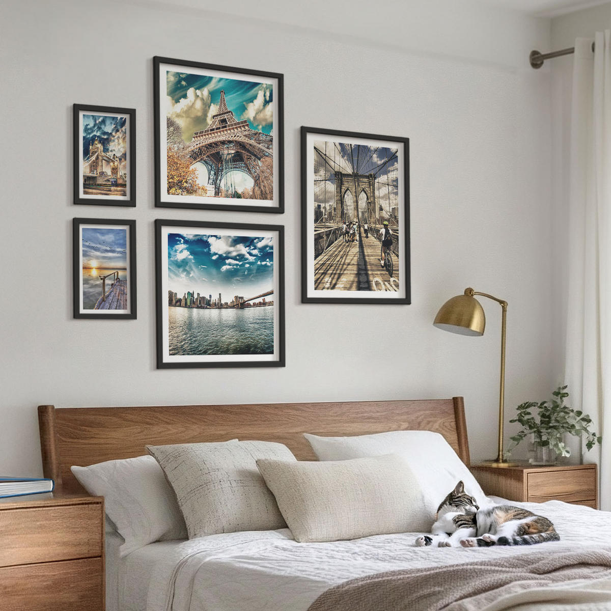 WANDBILDER 5er-Set - 50x50 cm & 20x30 cm & 40x60 cm Schwarzer Rahmen - Abstrakte geometrische Formen - Schwarz, Kunststoff (40/60cm) - ArtPrintCave