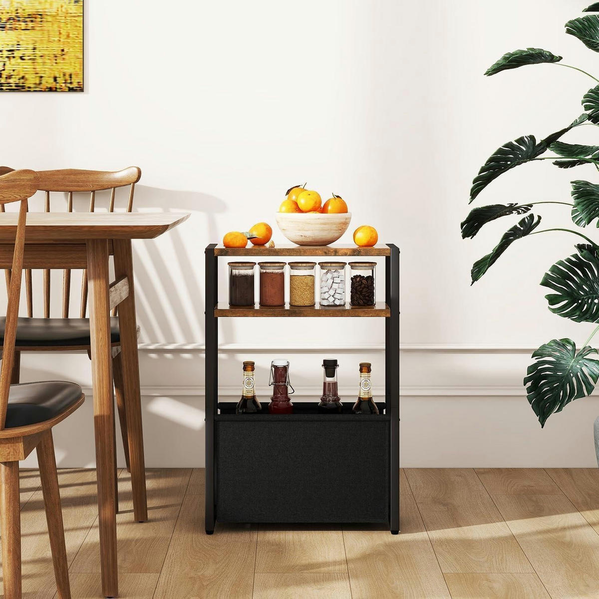 BEISTELLTISCH mit Stoffkorb 43 x 18.5 x 65 cm Braun - Braun, Metall (43/18/65cm)