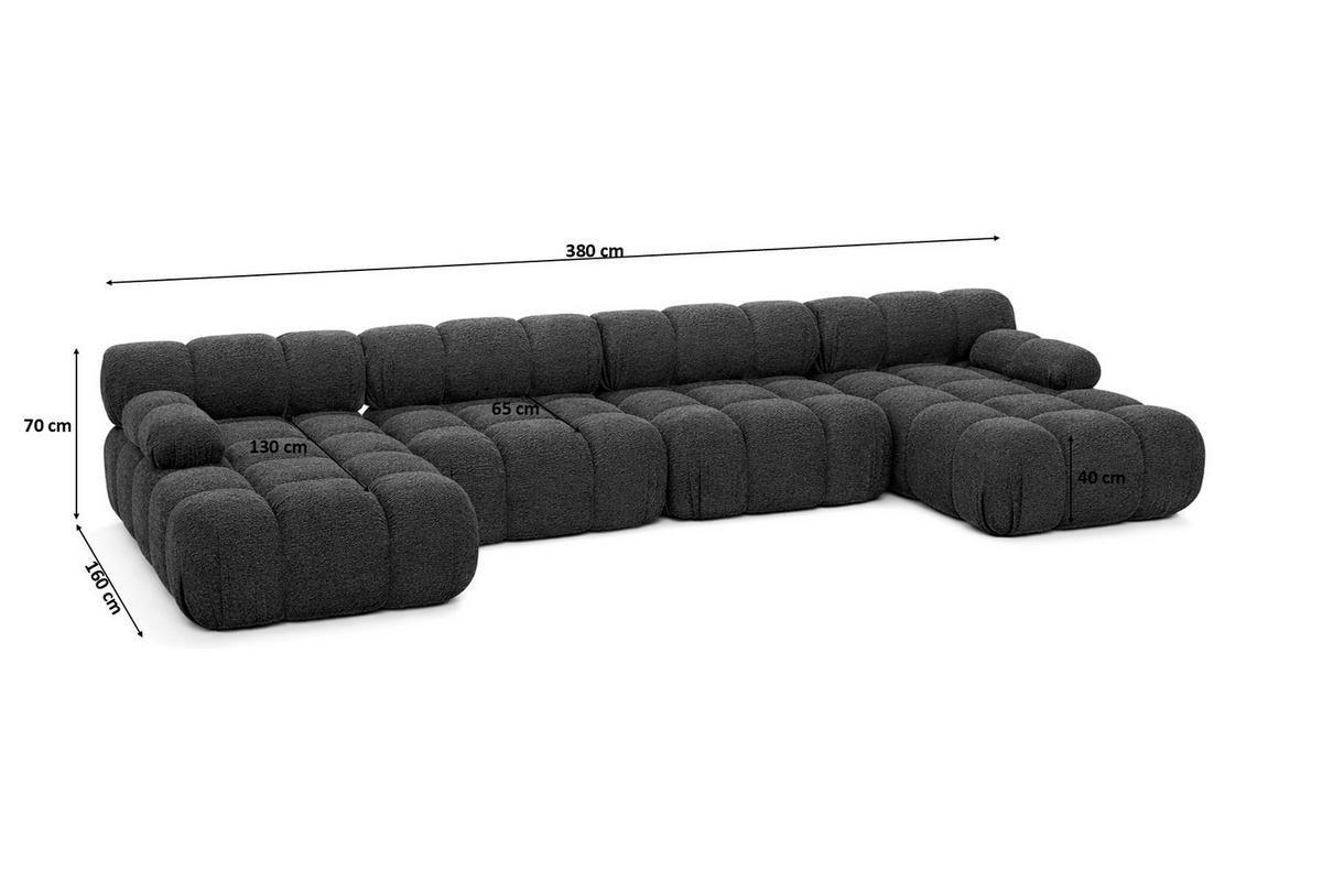 ECKSOFA U-Form XL, Stoff Bouclé Abriamo, Graphit, Selia U XL - Graphitfarben, Holz (380/70/160cm) - Kaiser Möbel