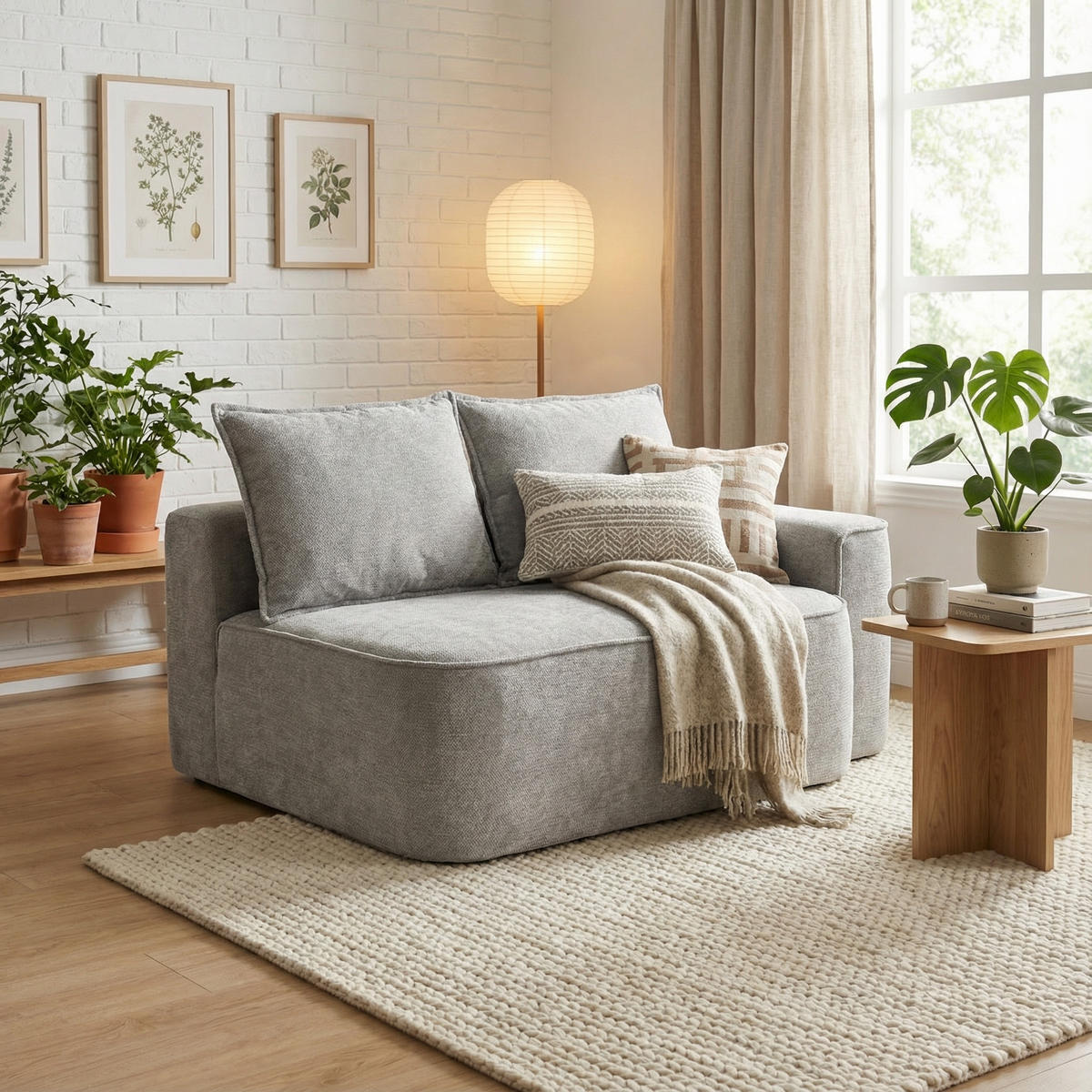 2-SITZER SOFA in Chenille Montagefrei - Hellgrau, Textil (150/65/95cm) - Urban Meuble