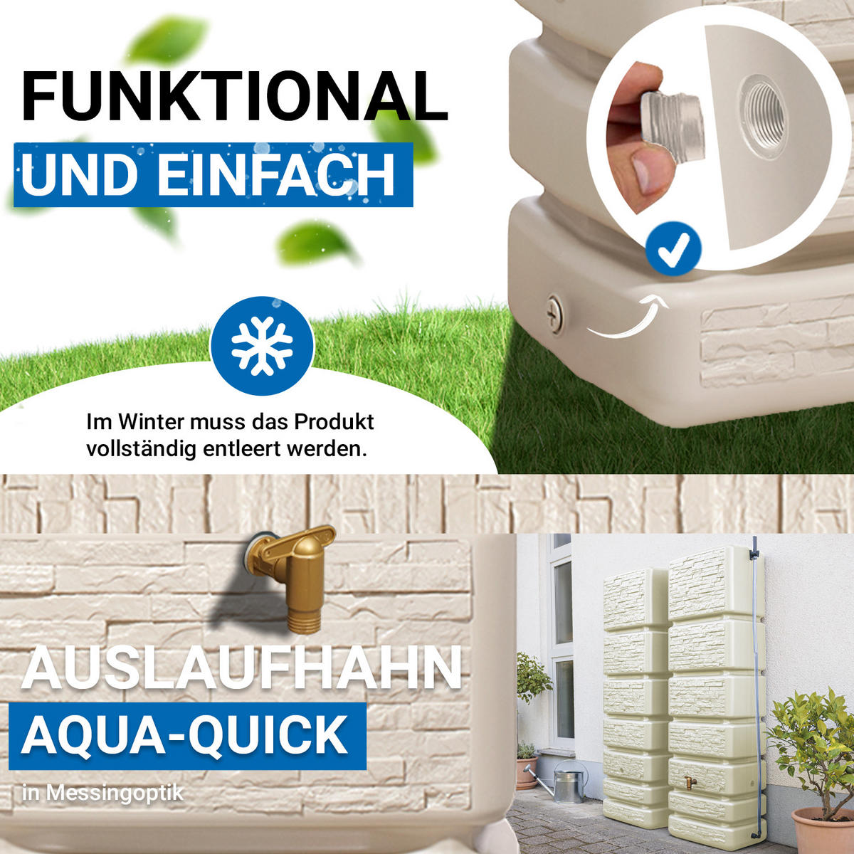 WANDTANK-SET 700 L sandbeige 2 x 350 L inkl. Verbindungsset - Sandfarben, Kunststoff (130/184/39cm) - 4rain