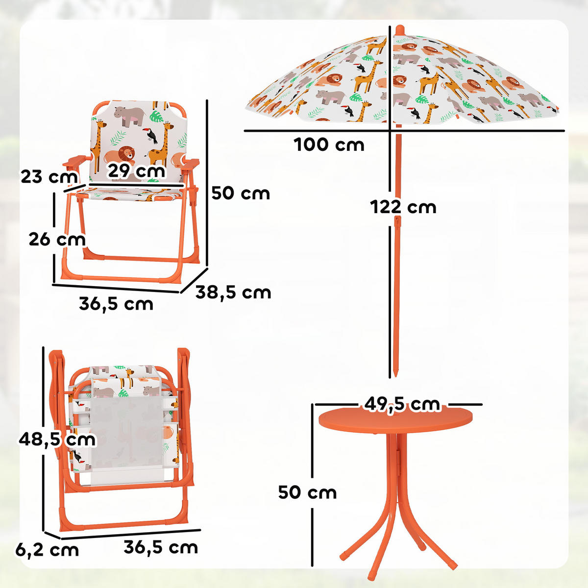 KINDERSITZGRUPPE DE-17559 Tiermotiv mit Sonnenschirm Orange - Orange, Kunststoff (49.5/50/49.5cm) - ComfortXL