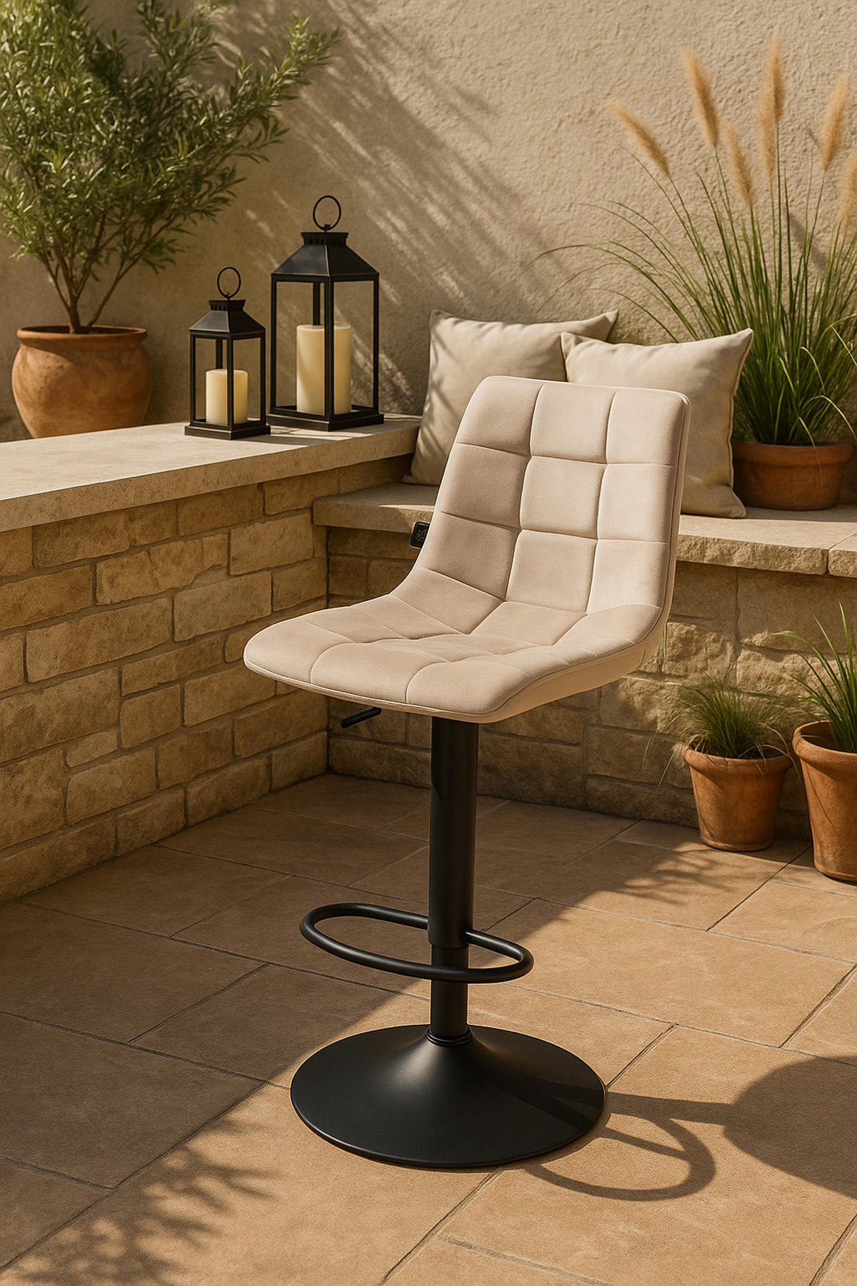 BARHOCKER James Samt schwarz beige - Beige/Schwarz, Textil/Metall (43/108.5/46.5cm) - TPFLiving